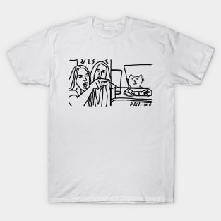 Woman Yelling at Cat Meme Humor Line Drawing T-Shirt